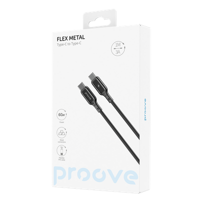 Kabllo karikimi Proove Flex Metal Type-C në Type-C, 60W, 1m, e zezë