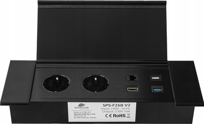 Prizë tavoline Spacetronik SPS-F26B V2, 2x230V, me porta USB dhe HDMI, e zezë