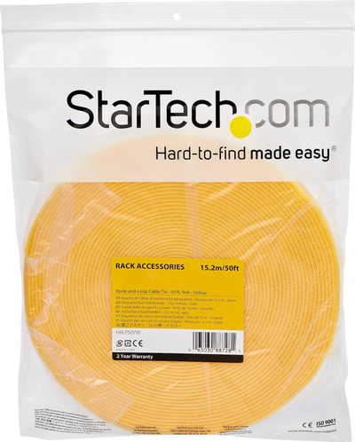 Rrotull lidhëse kabllosh StarTech.com, 50ft, tekstil hook and loop, e verdhë