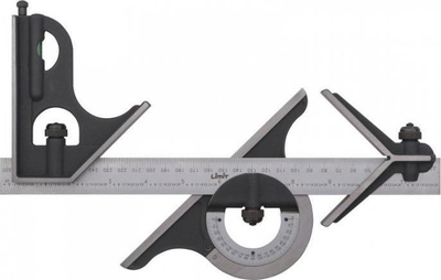 Këndore matëse e kombinuar Limit Combination Square, çelik karboni, shkallë mm / inch, gri