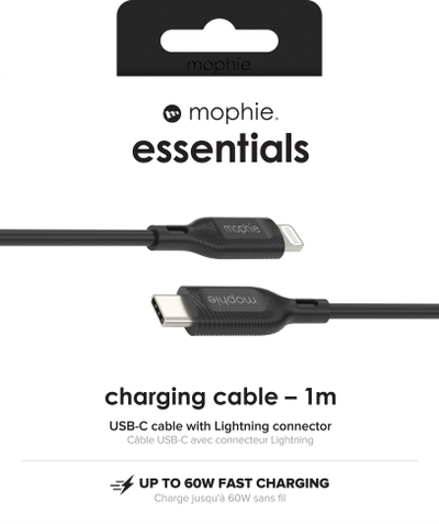 Kabllo karikimi Mophie Essentials USB C në Lightning, 1m, 60W, e bardhë