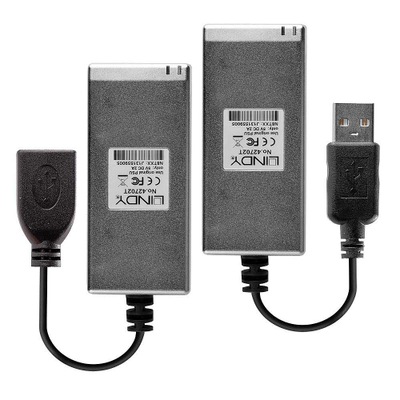 Zgjatues USB Lindy 42702, mbi fibër optike, deri 200m, i zi