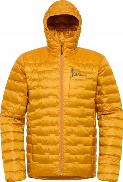 Зимска јакна Jack Wolfskin Passamani Down Hoody M, со пердуви, со капуљаќ, портокалова и жолта