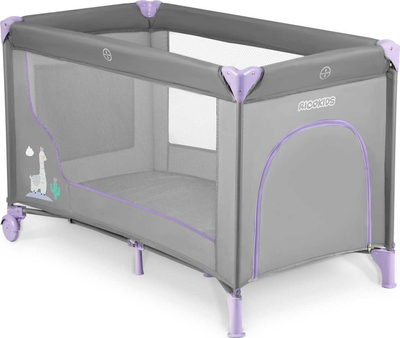Shtrat udhëtimi për fëmijë Ricokids RK-240, 125 x 65 x 78 cm, me rrota, gri lavander