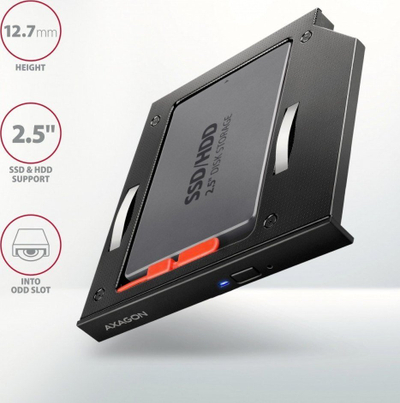 Kadi SSD HDD për laptop Axagon RSS-CD12, 2.5", SATA 6G, 12.7mm, i zi