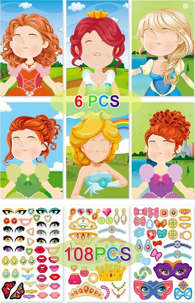 Set krijues me princesha Askato Princesses With Stickers, 6 kartela, 108 ngjitëse, shumëngjyrësh
