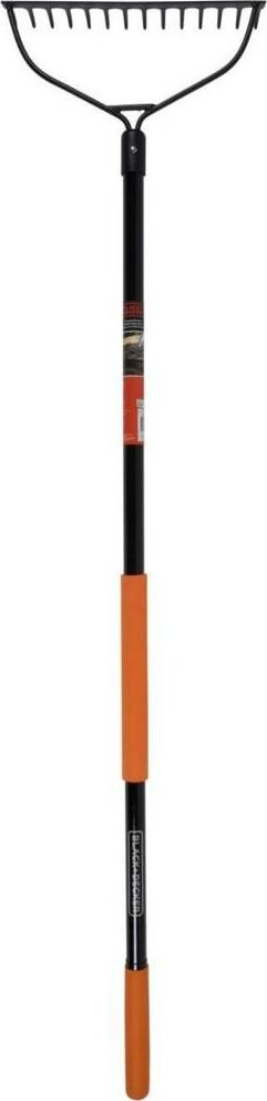 Lopatë kopshti BLACK+DECKER Bow Rake, dorezë fiberglass 150cm, metal, portokalli me të zezë