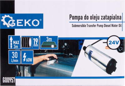 Pompë zhytëse transferuese GEKO G00957, 24V, 30 l/min, metalike argjendi
