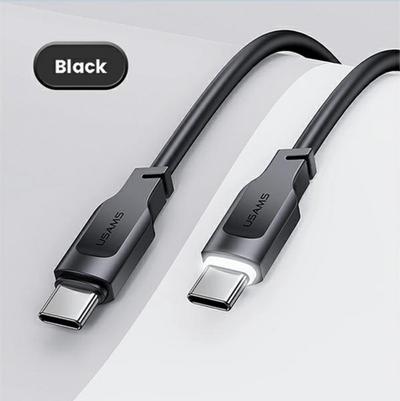 Kabllo USB Usams Lithe Series, USB C me USB C, 1.2 m, 100W, e zezë