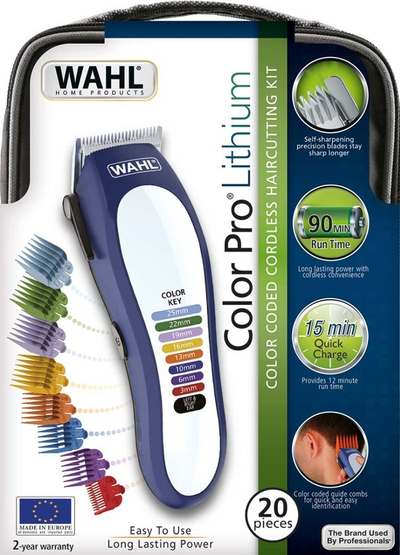 Makina për qethje Wahl Lithium Ion Color Pro Cordless, bateri lithium ion, krehëra me ngjyra, gri