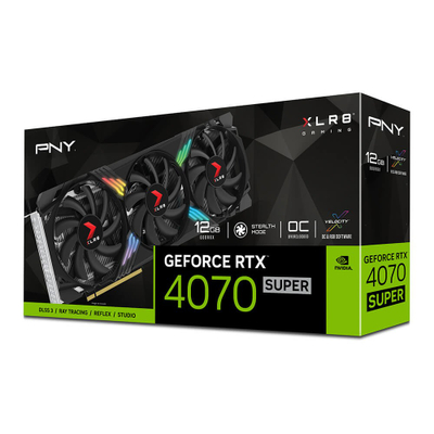 Kartë grafike PNY XLR8 Gaming RTX 4070 Super, 12GB GDDR6X, ARGB, e zezë