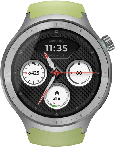 Ora e zgjuar Motorola Moto Watch, 1.43" OLED, GPS, argjend me rrip jeshil