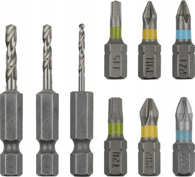 Set shpuese dhe vidhosje Wolfcraft FLIPBIT, 9 copa, shank 1/4", shumëngjyrësh