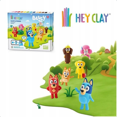Set argjile HEY CLAY Bluey and Friends, 15 kana, me mjete modelimi, shumëngjyrëshe