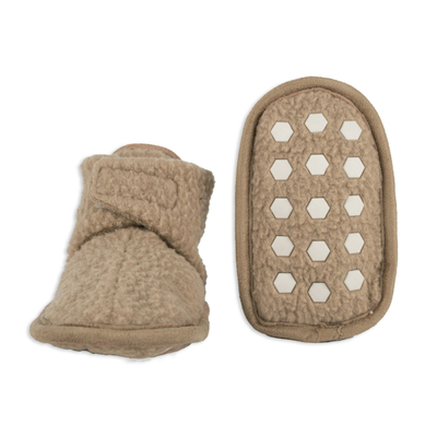 Papuçe bebe Elodie Details Teddy Fleece, antirrëshqitëse, me shirit Velcro, bezhë
