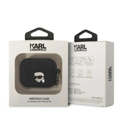 Etui për AirPods Pro Karl Lagerfeld 3D Karl Head, silikon, me karabinë, i zi