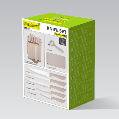 Set prerjeje kuzhine Maestro MR-1413, komplet thikash me dërrasë, bezhë