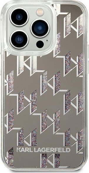 Mbulesë telefoni Karl Lagerfeld Liquid Glitter Monogram për iPhone 14 Pro Max 6.7", hardcase, argjendi