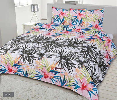 Komplet shtroje flanel F-61A Palm Leaves Flower, 140x200, me palma e lule, gri me shumë ngjyra