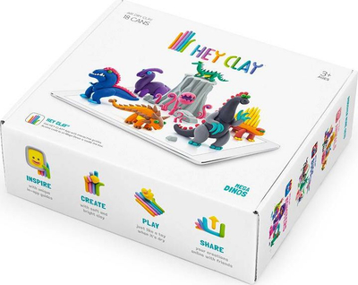 Set plasteline HEY CLAY Mega Dinos, 18 kavanoza, për dinosaurusë, shumëngjyrësh