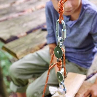Set bllokash dhe rrotash HABA Terra Kids, për shtëpiza në pemë, me litar, portokalli
