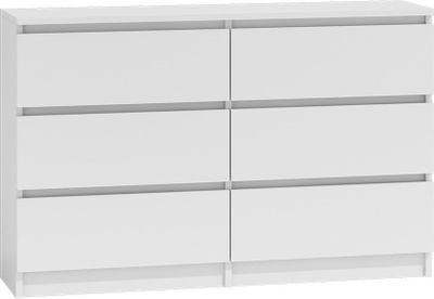 Комода Topeshop MALWA, 120 cm, 6 фиоки, бела