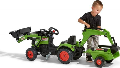 Traktor me pedale Falk Claas Celtis, me lopatë dhe rimorkio, jeshil