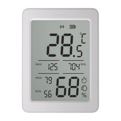 Sensor temperature dhe lagështie Sonoff SNZB-02DR2 AirGuard TH, Zigbee, ekran 3.6", i bardhë