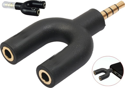 Adapter për kufje Vivanco 45499, 3.5 mm 4‑pin në 2x 3.5 mm, 0.1 m, i zi