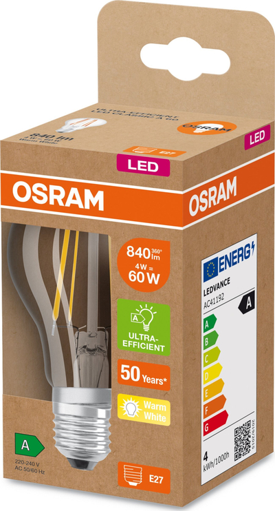 Llambë LED Osram Classic A60, 4W 840 lm, E27, dritë e ngrohtë 3000K