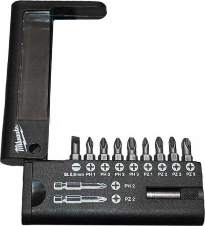 Set bitash për kaçavidë Milwaukee 4932399513, 12 copë, kasetë e vogël, i zi