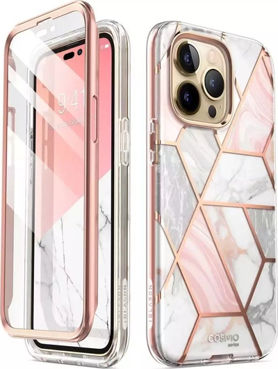 Këllëf telefoni i-Blason Cosmo Glitter për iPhone 14 Pro 6.1", mbrojtje 360°, mermer rozë
