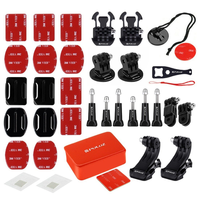 Set aksesorësh për kamera sportive Puluz PKT09, 53 pjesë, i zi