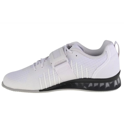 Këpucë weightlifting Adidas Adipower 3, thembër e ngritur, rrip rregullues, të bardha