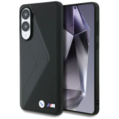 Mbrojtëse telefoni BMW Leather Oversized Stripes MagSafe për Samsung Galaxy S25 Edge, lëkurë, me MagSafe, e zezë