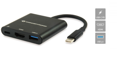 Adapter USB C Conceptronic DONN01B, 3 në 1, HDMI USB 3.0 PD, i zi