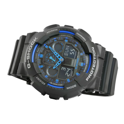 Ora dore Casio G Shock GA 100, kronometër, rezistente ndaj ujit 20 bar, e zezë