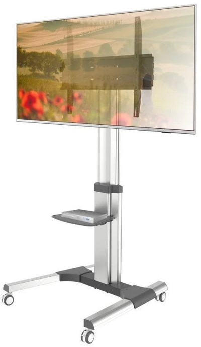 Qëndrim mobil për TV Techly, 50-92", 70kg, me raft, argjendtë