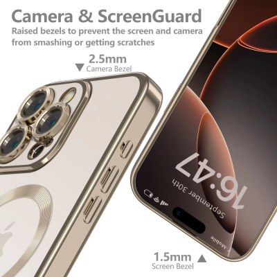 Këllëf telefoni Tech-Protect MagFlex për iPhone 16 Pro, MagSafe, transparent, ngjyrë flori