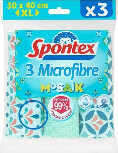 Lecka pastrimi Spontex Mosaik, 100% mikrofibër, set me 3 copa, 30 x 40 cm, me ngjyra të ndryshme