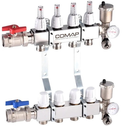 Kolektor ngrohjeje Comap DWZ C3, 4 qarqe, çelik inox, me valvul termostatike