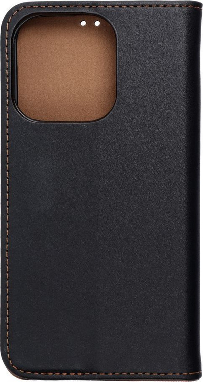 Klloçkë telefoni Forcell Smart Pro për iPhone 15 Pro, lëkurë natyrale, me kapak magnet, e zezë