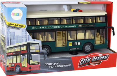Lodër autobus Leantoys Double Decker, me fërkim, 1:16, jeshile e errët