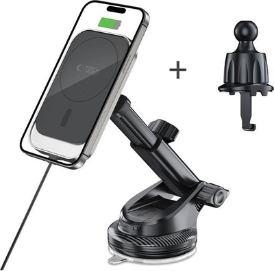 Mbajtëse makine me karikues wireless Tech-Protect MM15W-V9, MagSafe, 15W, e zezë