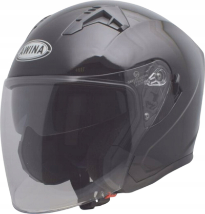 Helmetë motori e hapur me vizor dielli, e zezë me shkëlqim