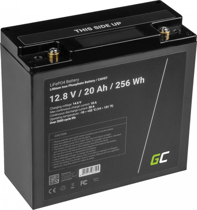 Bateri LiFePO4 Green Cell CAV07, 12.8V, 20Ah 256Wh, e zezë