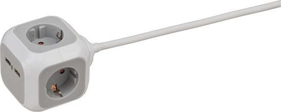 Prizë zgjatuese Brennenstuhl Extension Cord Cube, 4x prizë, 2x USB 2.1A, e bardhë gri