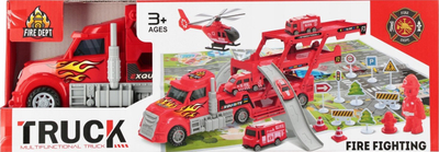 Set lodrash MEGA CREATIVE Fire Brigade 543853, kamion transporti me gjoja, plastik, i kuq