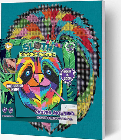 Set pikturimi me diamante Splat Planet Sloth, 40x30cm, kanavacë me kornizë, shumëngjyrësh