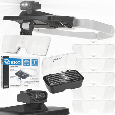 Lupë koke Geko G603219, me dritë LED, 5 lente këmbyese, e bardhë